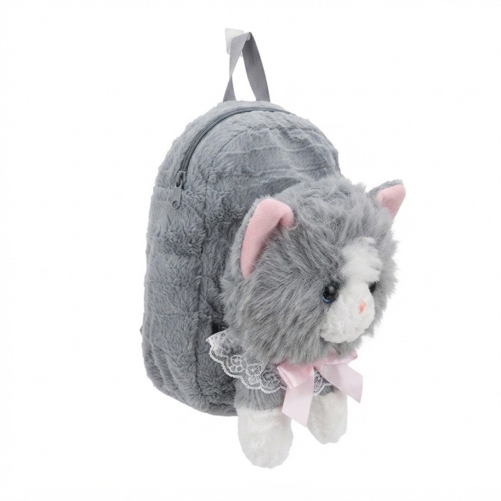Mochila Infantil Peluche Gato Con Lazo Y Encaje