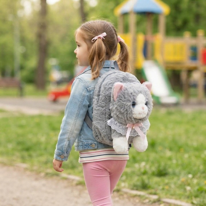 Mochila Infantil Peluche Gato Con Lazo Y Encaje