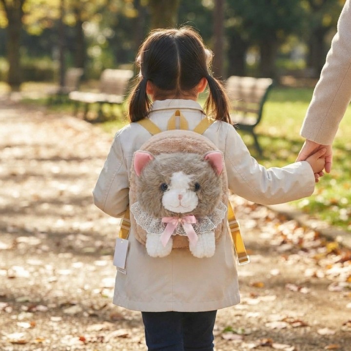Mochila Infantil Peluche Gato Con Lazo Y Encaje