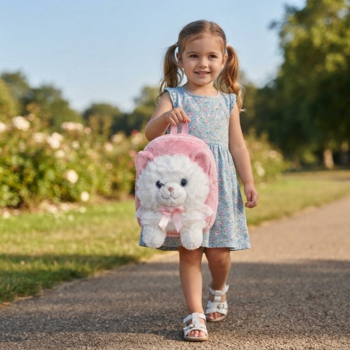 Mochila Infantil Peluche Gato Con Lazo Y Encaje