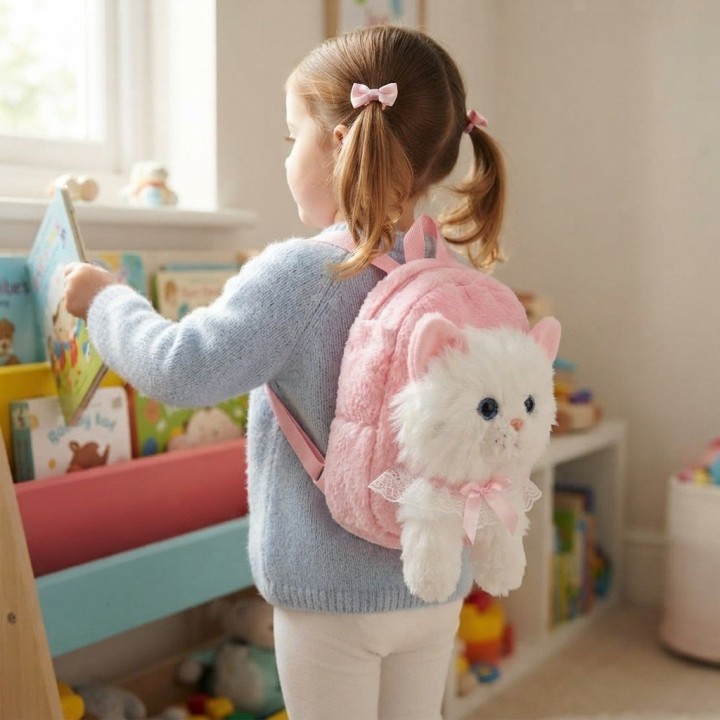 Mochila Infantil Peluche Gato Con Lazo Y Encaje