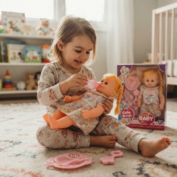 Muñeca Bebé Con Accesorios De Alimentación Y Biberón