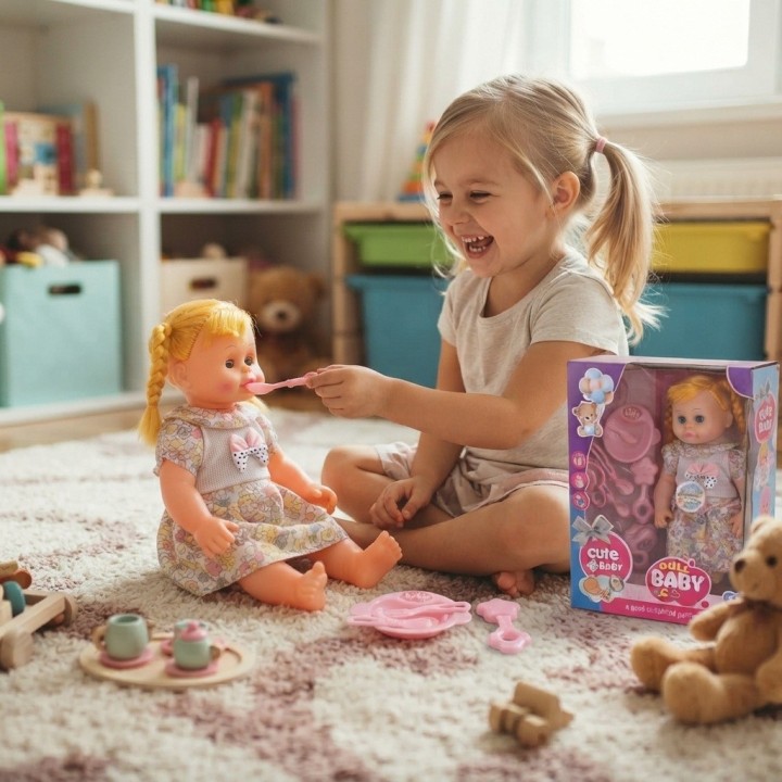 Muñeca Bebé Con Accesorios De Alimentación Y Biberón