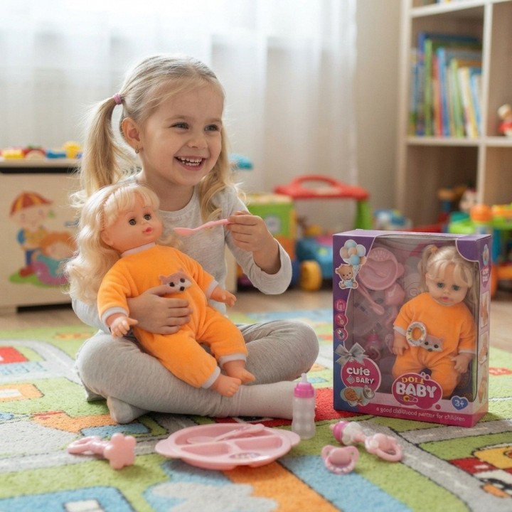 Muñeca Bebé Con Accesorios De Alimentación Y Biberón