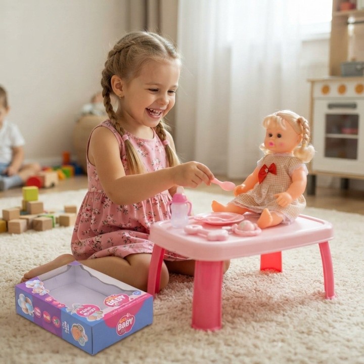 Muñeca Bebé Con Accesorios De Alimentación Y Biberón