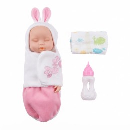 Muñeca Bebé Dormilona Con Saco De Animalito Y Biberón