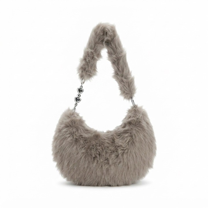 Bolso Peluche Suave Cadena Corazones Estilo Y Tendencia