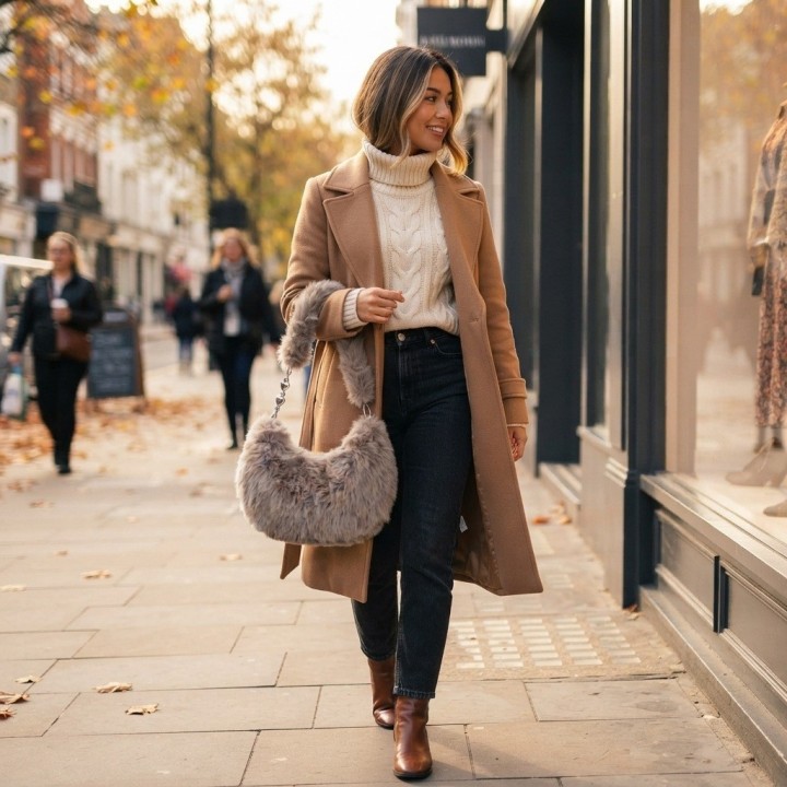 Bolso Peluche Suave Cadena Corazones Estilo Y Tendencia