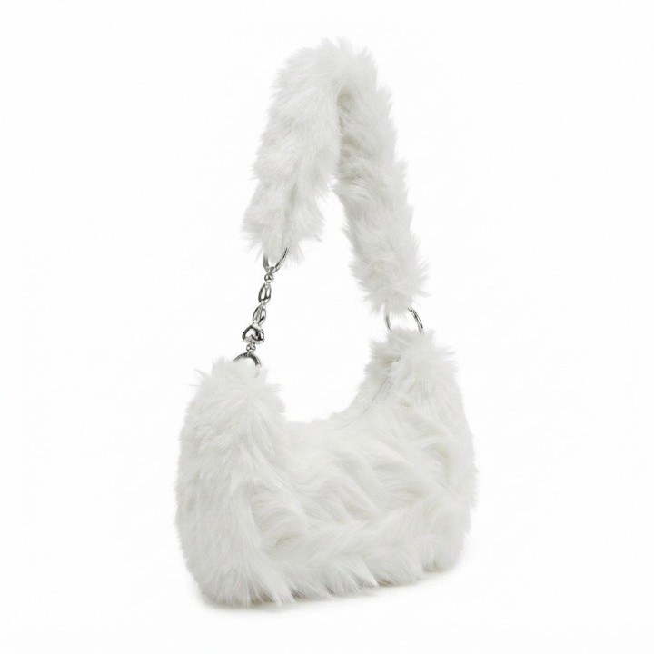 Bolso Peluche Suave Cadena Corazones Estilo Y Tendencia