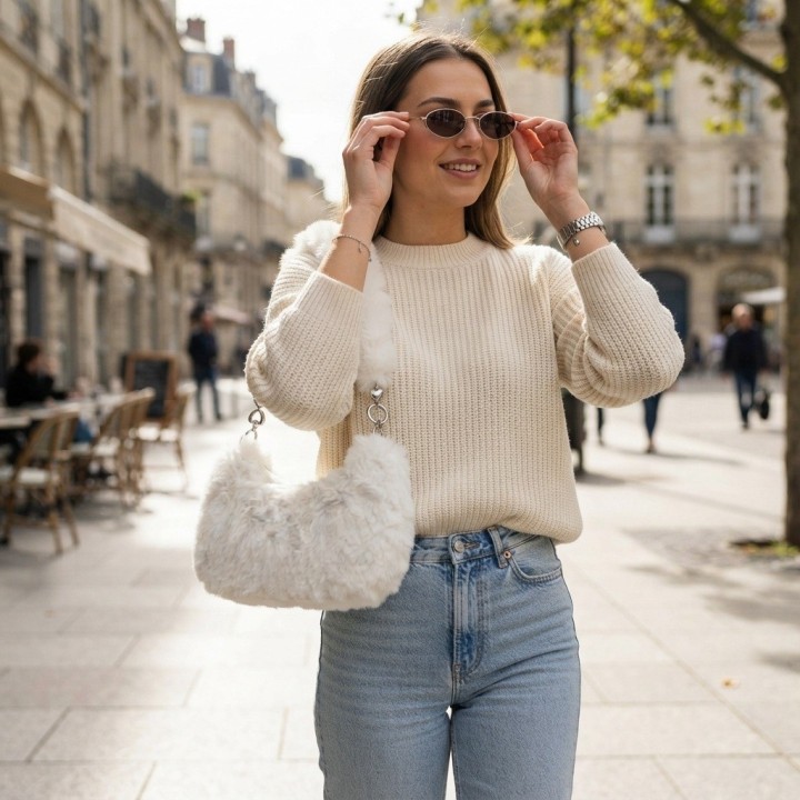 Bolso Peluche Suave Cadena Corazones Estilo Y Tendencia