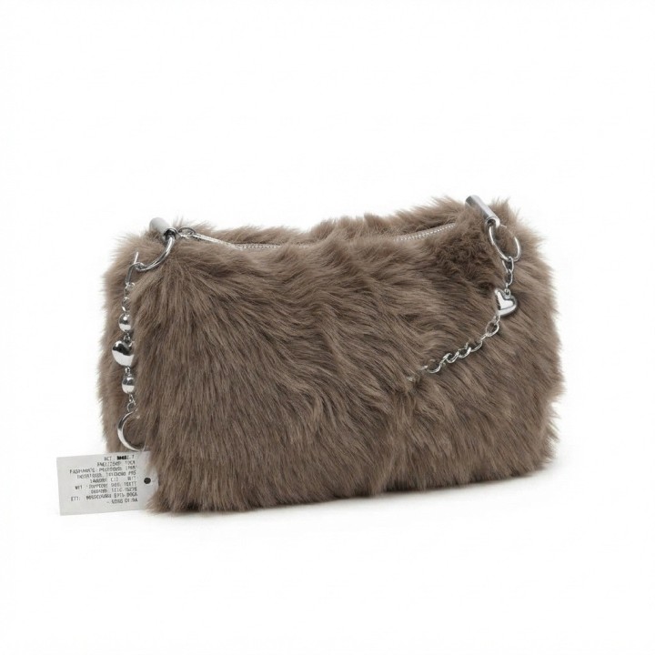 Bolso Peluche Suave Cadena Corazones Estilo Y Tendencia