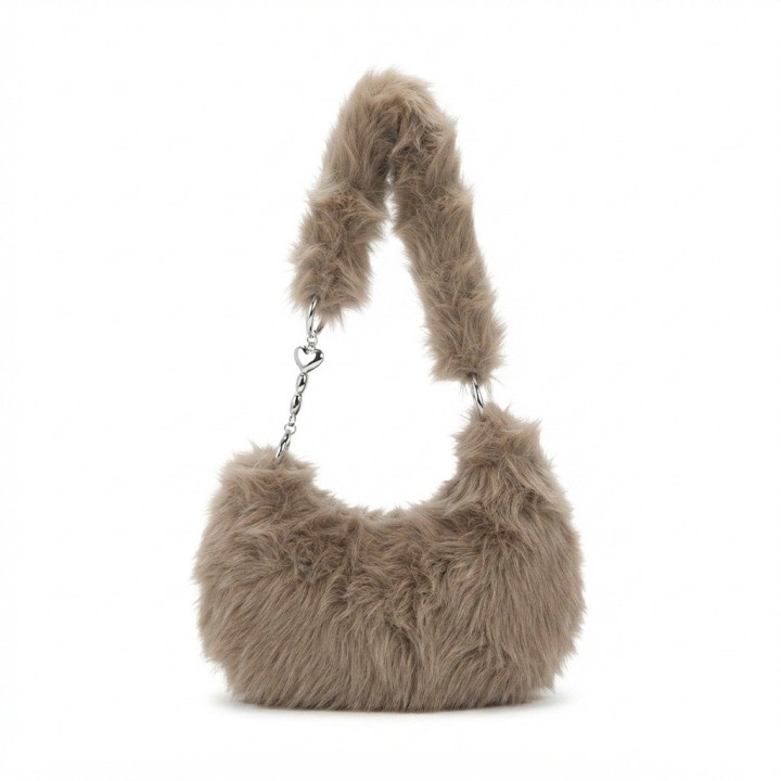 Bolso Peluche Suave Cadena Corazones Estilo Y Tendencia