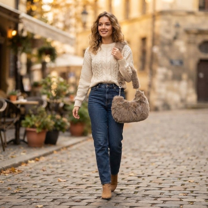 Bolso Peluche Suave Cadena Corazones Estilo Y Tendencia