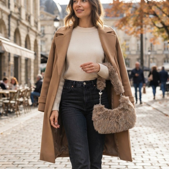 Bolso Peluche Suave Cadena Corazones Estilo Y Tendencia