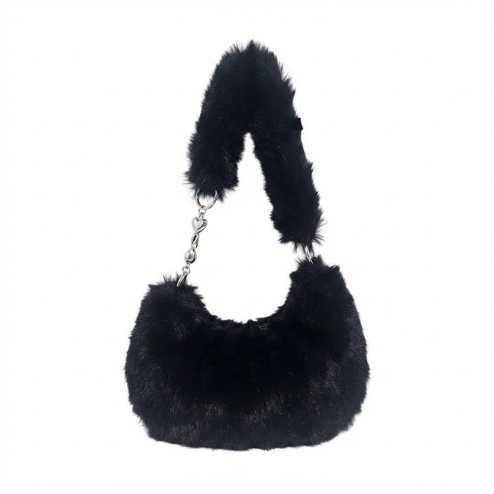 Bolso Peluche Suave Cadena Corazones Estilo Y Tendencia