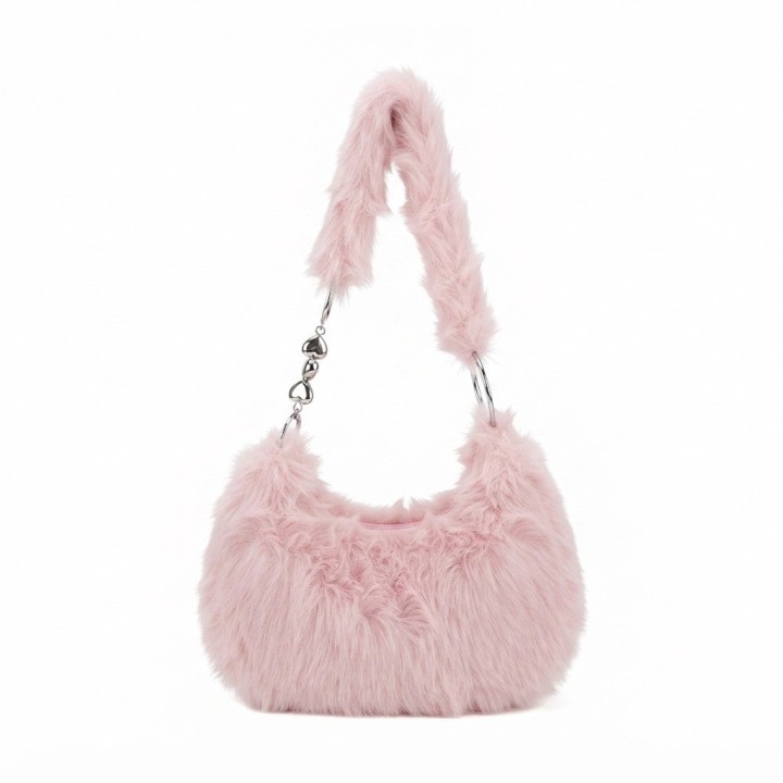 Bolso Peluche Suave Cadena Corazones Estilo Y Tendencia