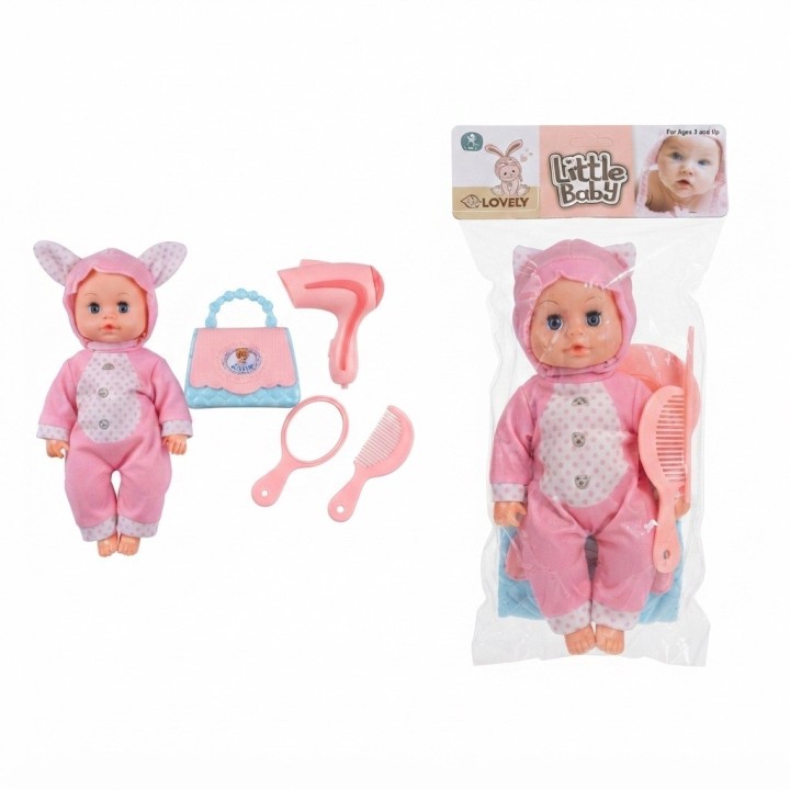 Muñeca Bebé Pijama Rosa Con Bolso Y Set De Belleza