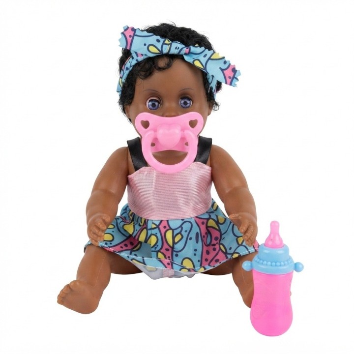 Muñeca Bebé Morena Con Mochila Transparente Y Accesorios