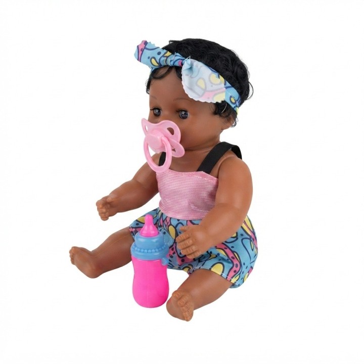 Muñeca Bebé Morena Con Mochila Transparente Y Accesorios