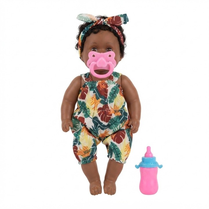 Muñeca Bebé Morena Con Mochila Transparente Y Accesorios