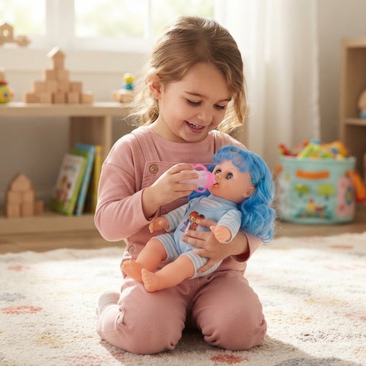 Muñeca Bebé Pequeña Con Morral Transparente Y Tetero