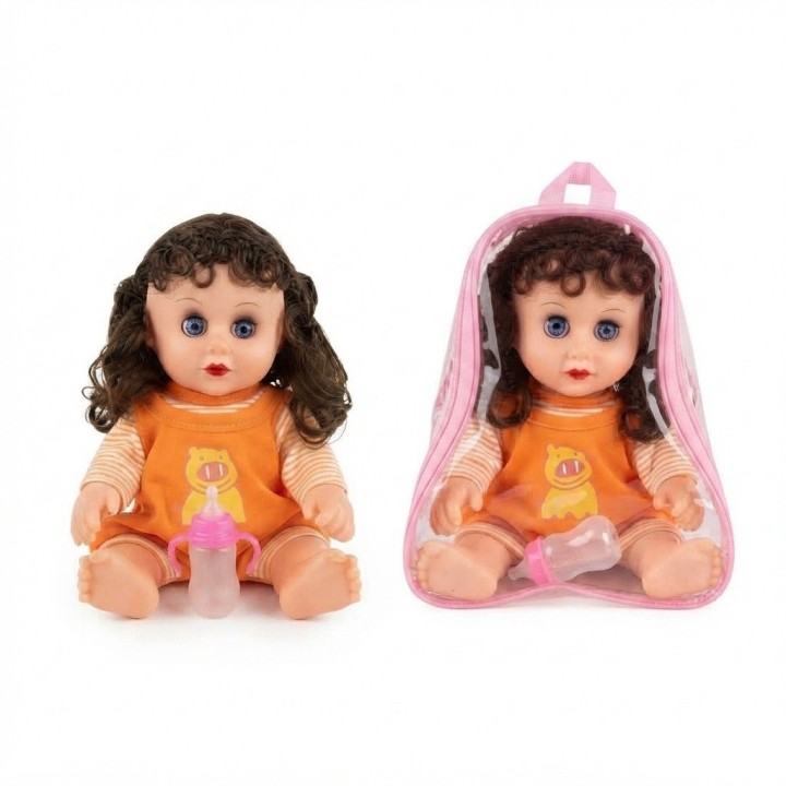 Muñeca Bebé Pequeña Con Morral Transparente Y Tetero