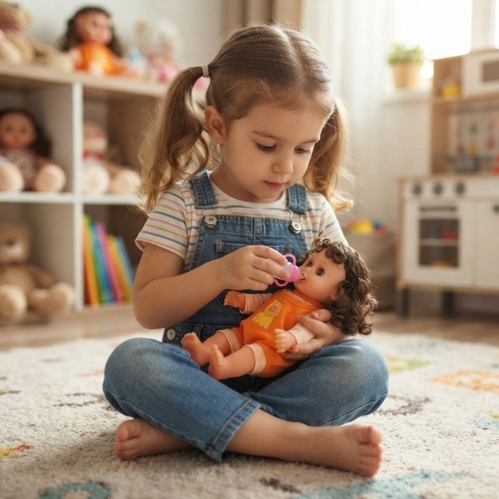 Muñeca Bebé Pequeña Con Morral Transparente Y Tetero