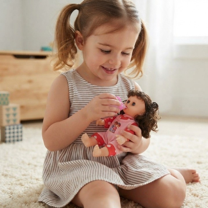 Muñeca Bebé Pequeña Con Morral Transparente Y Tetero