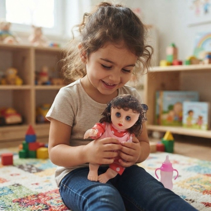 Muñeca Bebé Pequeña Con Morral Transparente Y Tetero