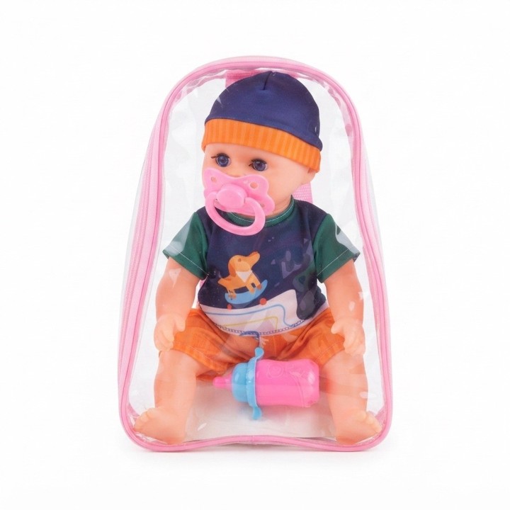 Muñeco Bebé Niño Con Mochila Transparente Y Accesorios