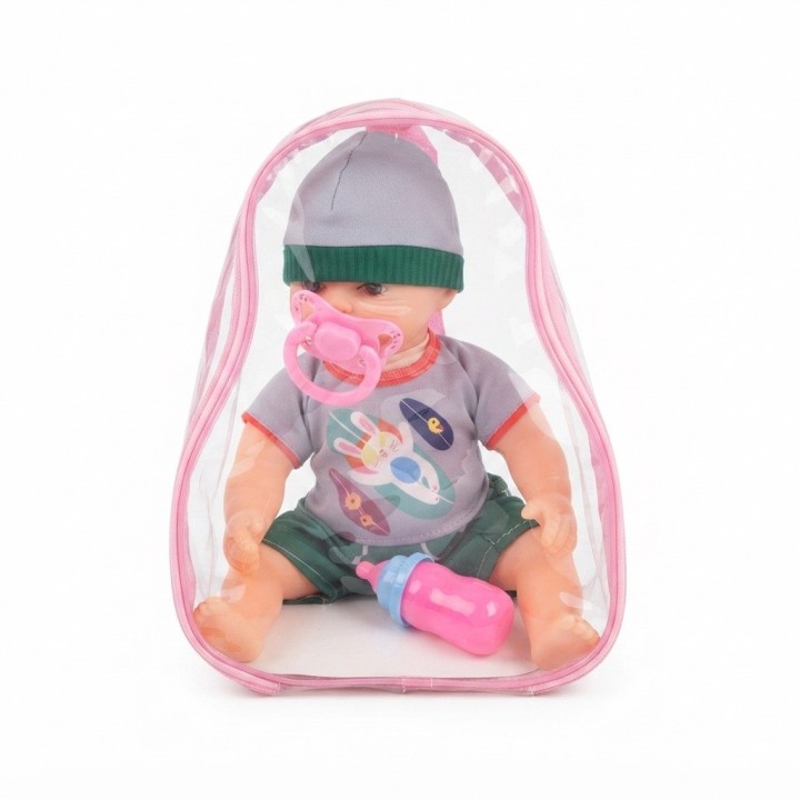Muñeco Bebé Niño Con Mochila Transparente Y Accesorios