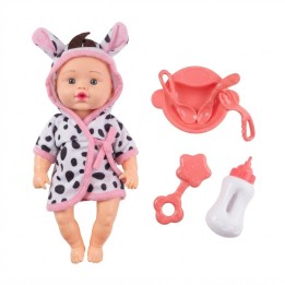 Muñeca Bebé Con Bata De Animales Tetero Y Vajilla