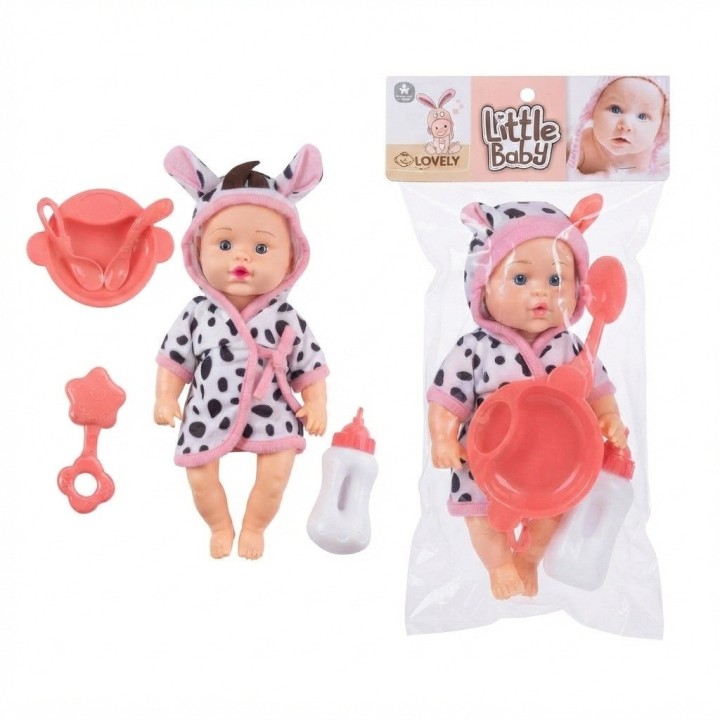 Muñeca Bebé Con Bata De Animales Tetero Y Vajilla