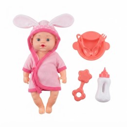 Muñeca Bebé Con Bata De Animales Tetero Y Vajilla