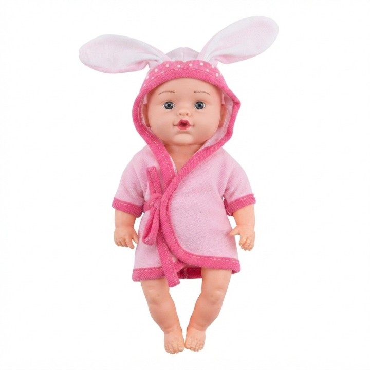 Muñeca Bebé Con Bata De Animales Tetero Y Vajilla