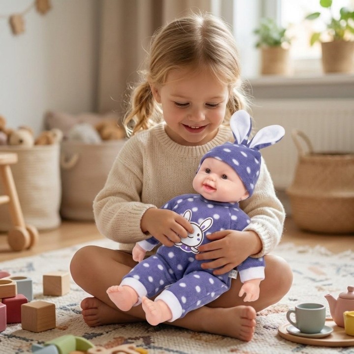 Muñeca Bebe De Juguete Traje Conejito Lunares Con Gorro