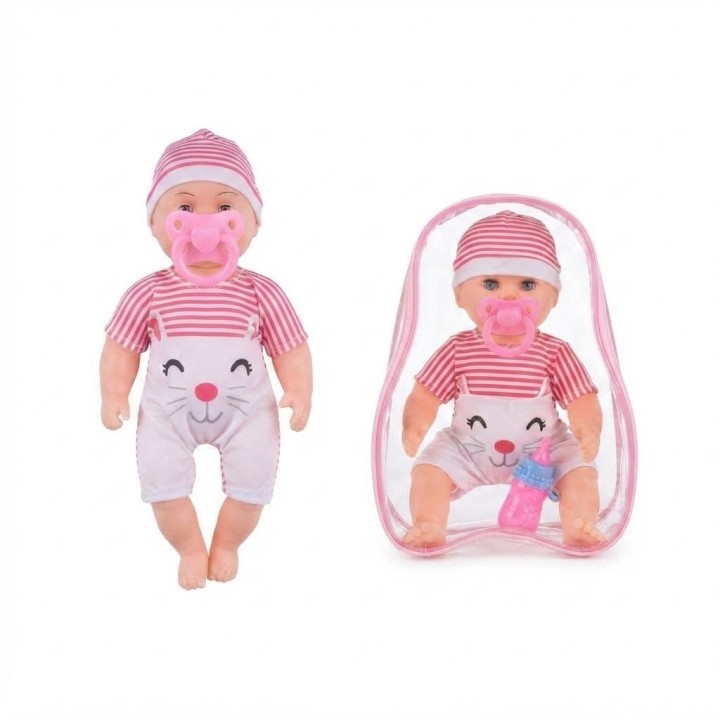 Muñeco Bebé Realista Juguete + Chupo, Tetero Y Morral