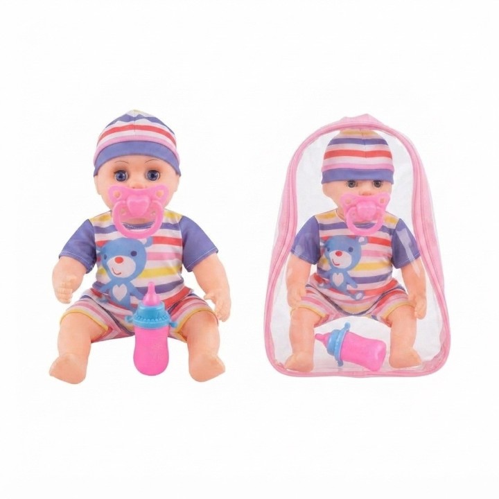 Muñeco Bebé Realista Juguete + Chupo, Tetero Y Morral