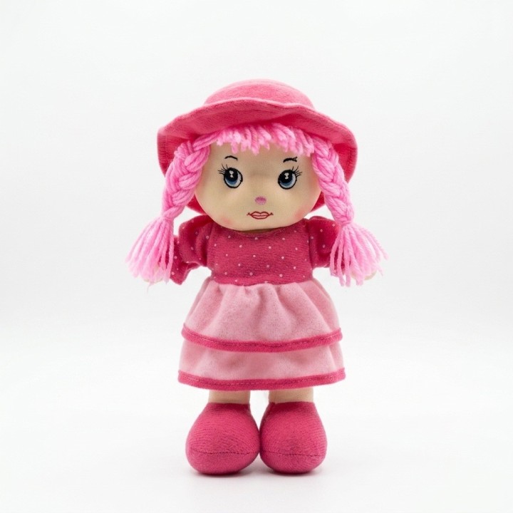 Tierna Muñeca De Trapo Peluche Niña Sombrero Trenzas