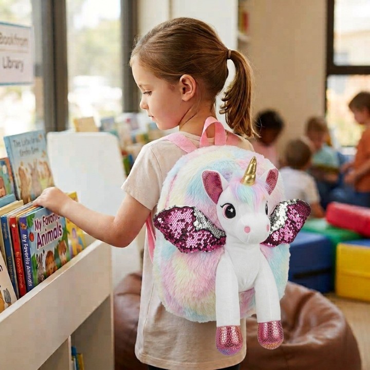 Morral Peluche Unicornio 3d Niña Alas Brillantes