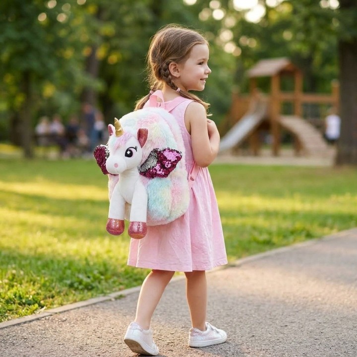 Morral Peluche Unicornio 3d Niña Alas Brillantes