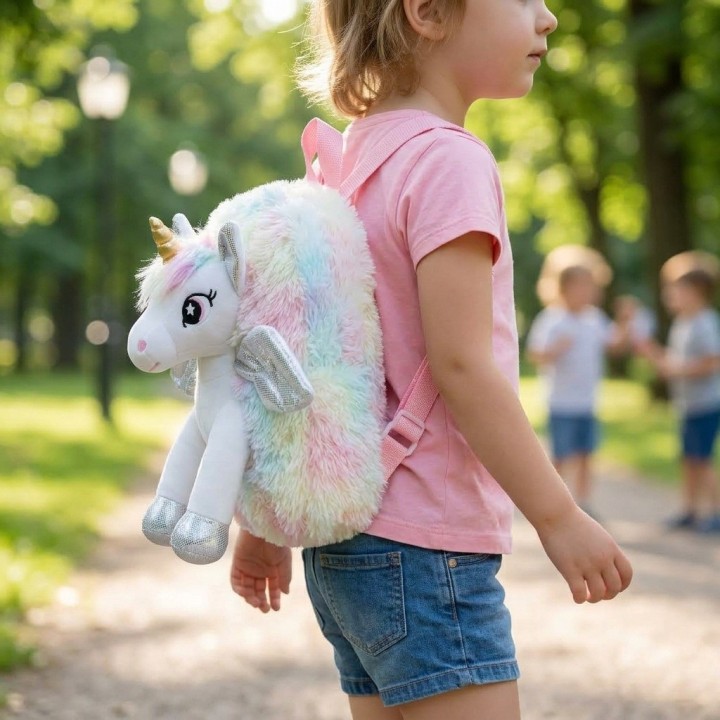 Morral Peluche Unicornio 3d Niña Alas Brillantes