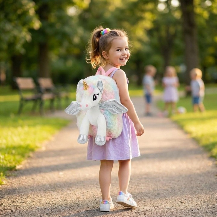 Morral Peluche Unicornio 3d Niña Alas Brillantes