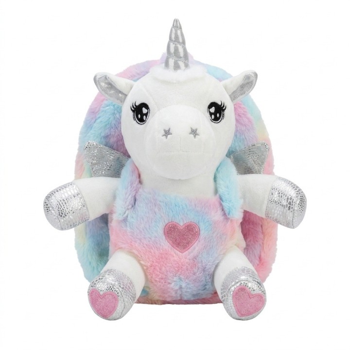 Morral Peluche Unicornio 3d Niña Detalles Plateados