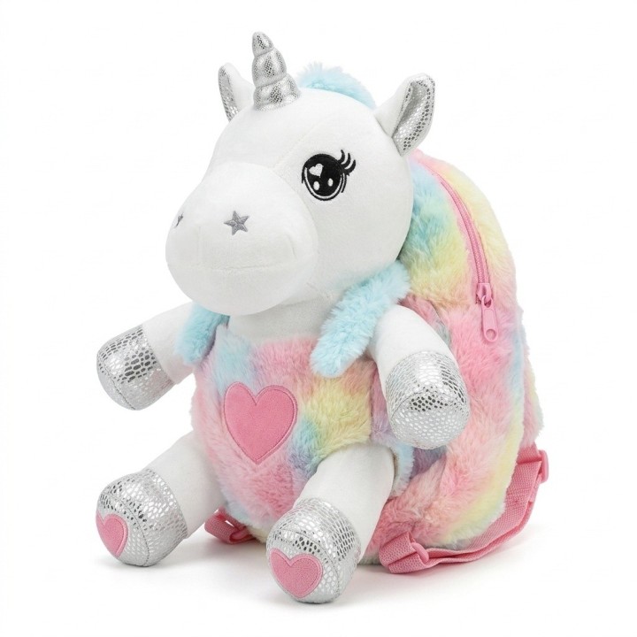Morral Peluche Unicornio 3d Niña Detalles Plateados