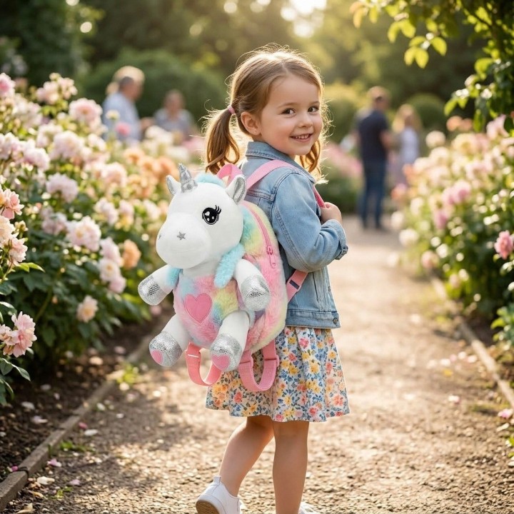 Morral Peluche Unicornio 3d Niña Detalles Plateados