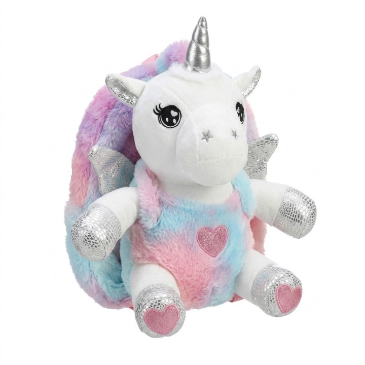 Morral Peluche Unicornio 3d Niña Detalles Plateados