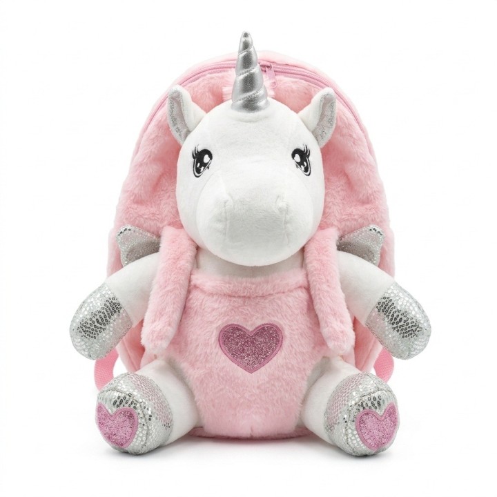 Morral Peluche Unicornio 3d Niña Detalles Plateados