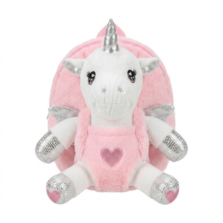 Morral Peluche Unicornio 3d Niña Detalles Plateados