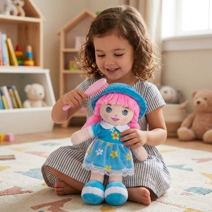 Muñeca De Trapo Peluche Para Niña Vestido Flores